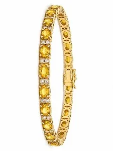 Authentic 925 Sterling Silver Gold Plated Natural Citrine Moissanite Tennis Bracelet 7.5"