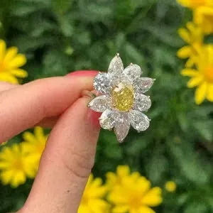 Authentic 3 CT Oval Lab Created Yellow Citrine Diamond Wedding Ring 14K White Gold Plated