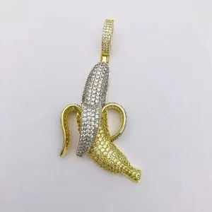 Authentic 14KTwo-Tone Gold Plated 3Ct Round Cut Lab Created Citrine Diamond Banana Pendant
