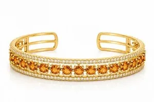 Authentic Solar Harmony Citrine Cuff - 925 Silver, 14K Gold-Plated, Moissanite-Infused