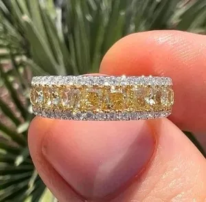 Authentic 3.00Ct Cushion Cut Lab Created Citrine Eternity Band Ring 14K White Gold Plated