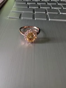 Authentic size 9 rose gold plated ring oval cut faux citrine