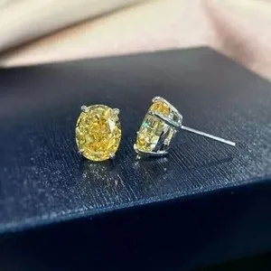 Authentic Citrine 3CT Oval Stud Earrings 925 Sterling Silver 14k White Gold Plated