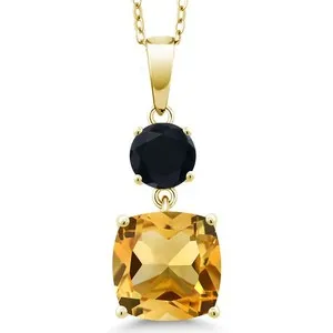 Authentic 18K Yellow Gold Plated Silver Citrine and Onyx Pendant Necklace For Women |