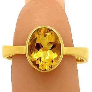 Authentic 18K Gold Plated Oval Birthstone Gemstone Ring Classic Bezel Setting TGR1032