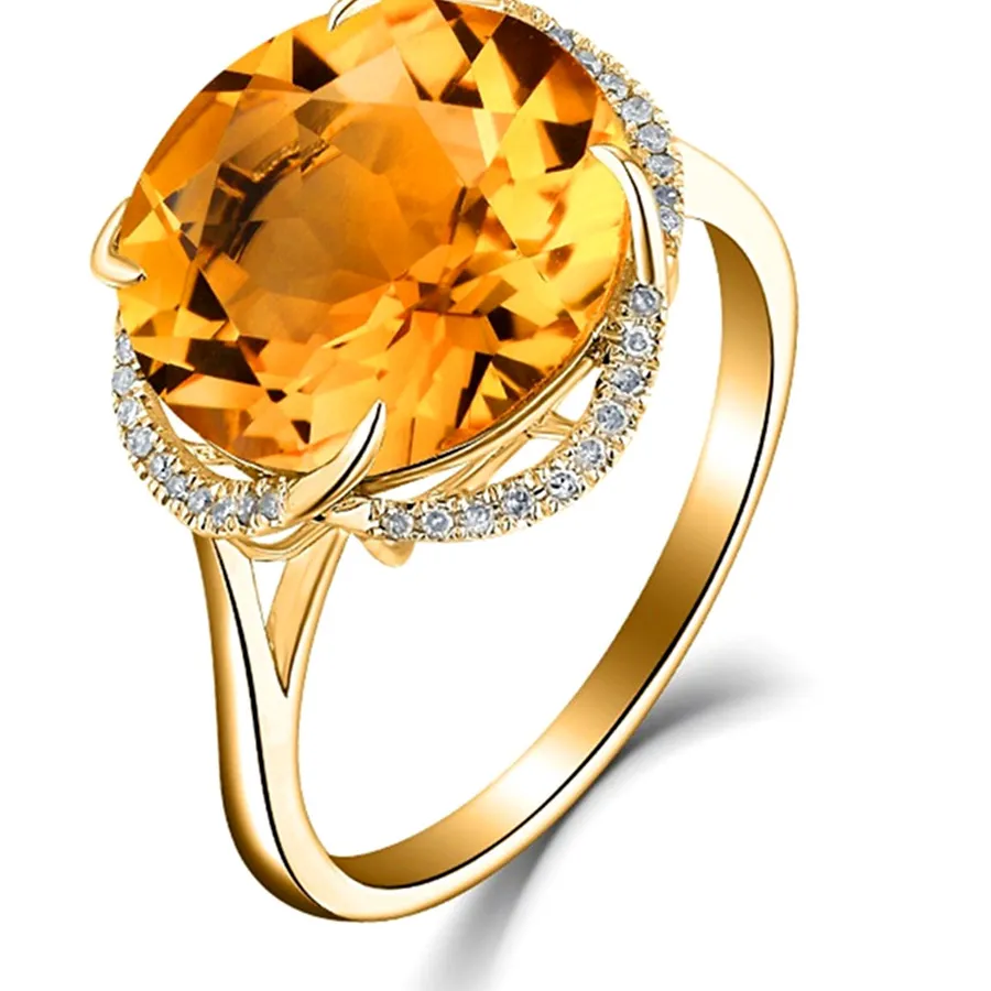 Authentic Citrine amethyst aquamarine gemstones crystal Rings for women 18k Gold color zircon diamond party jewelry bijoux bague