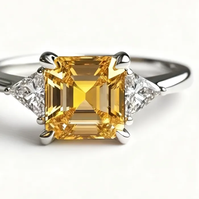 Authentic SGARIT Jewelry Natural Gemstone Crystal 925 Silvery Ring Main Stone Asscher Cut 8mm Yellow Citrine Crystal Ring