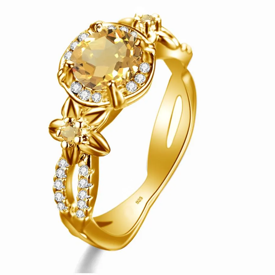 Authentic Szjinao Trendy Yellow Citrine Rings For Women Genuine Silver 925 With Stones Wedding Party Female Jewelry Mothers Day Gifts 2022