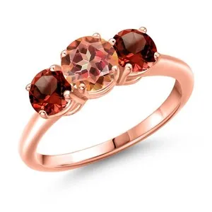 Authentic 2.10 Ct Round Ecstasy Mystic Topaz Red Garnet 18K Rose Gold Plated Silver Ring