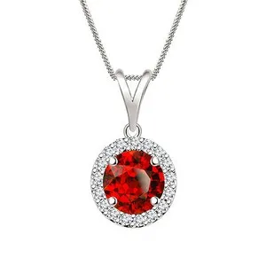 Authentic Round Cut Multi-Color Stone 14k White Gold Plated 925 Silver W/18" Chain Pendant