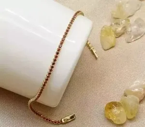 Authentic 4Ct Round Lab Created Red Garnet Women's Tennis Bracelet 14K Yellow Gold Plated
