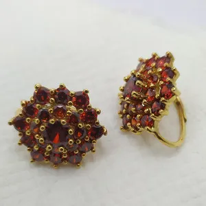 Authentic 2 Ct Round Cut Red Garnet lever back Flower Women's Earrings 14K Gold Plated