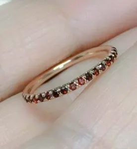 Authentic 1Ct Round Cut Lab Created Red Garnet Full Eternity Ring 14K Rose Gold Plated