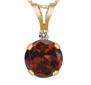 Authentic 925 Yellow Gold Plated Silver 1.02 Ct Round Red Garnet and White Topaz Pendant