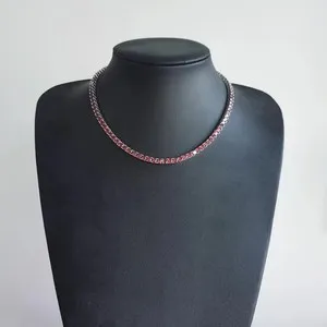 Authentic 20TCW Round Cut Lab Created Red Garnet Tennis Necklace 14k Yellow Gold Plated