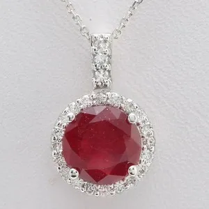 Authentic 5.50crt Round Cut Red Natural Garnet Diamond Halo Pendant 18K White Gold Plated