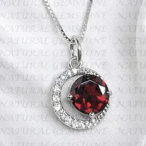 Authentic Heart's Ember: Radiant Red Garnet and Diamond Pendant in 18K White Gold Plating