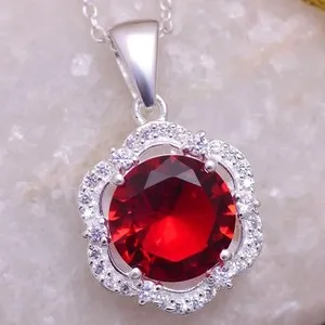 Authentic 4.40ct Round Cut Red Natural Garnet Diamond Prong Pendant 18K White Gold Plated