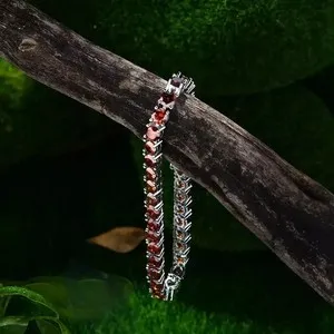 Authentic Lab-Created 9CT Round Cut Red Garnet 14K White Gold Plated Tennis Women Bracelet