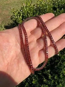 Authentic 18TCW Round Cut Lab Created Red Garnet Tennis Necklace 14k Black Gold Plated