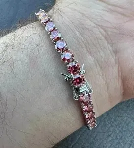 Authentic 5Ct Lab Created Round Cut Red Garnet 14k White Gold Plated Tennis Bracelet 7.25"