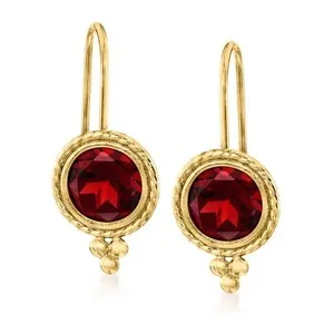 Authentic 2Ct Round Cut Lab-Created Red Garnet Drop Dangle Earrings 14k Yellow Gold Plated
