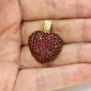 Authentic 2.20Ct Round Cut Red Garnet Lab Created Heart Pendant 14K Yellow Gold Plated