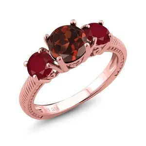 Authentic 2.40 Ct Round Red Garnet Red Ruby 18K Rose Gold Plated Silver Ring