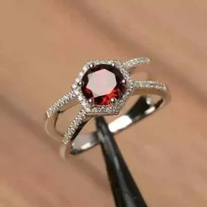 Authentic 2 Ct Round Lab-Created Red Garnet Engagement Cluster Ring 14K White Gold Plated
