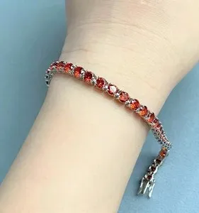 Authentic 9Ct Round Cut Lab Created Red Garnet Tennis Bracelet 14K White Gold Plated