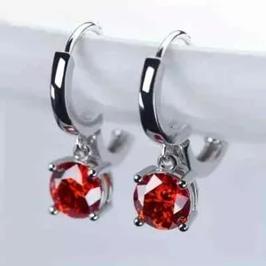 Authentic 4Ct Round Lab Created Red Garnet Solitaire Dangle Earrings 14K White Gold Plated