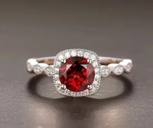 Authentic 2.50Ct Round Cut Lab Created Red Garnet Engagement Ring 14K White Gold Plated