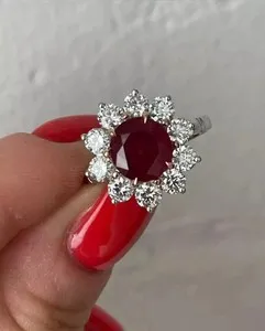 Authentic 2.00 Ct Round Cut Lab-Created Red Garnet Engagement Ring 14k White Gold Plated