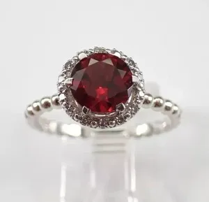 Authentic 2.00 Ct Round Cut Lab-Created Red Garnet Engagement Ring 14k White Gold Plated
