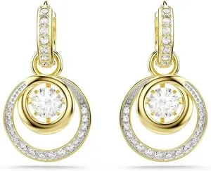 Authentic Swarovski Hyperbola Drop Earrings White Crystal Dancing Stone Gold Plated