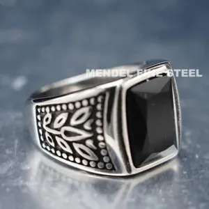 Authentic MENDEL Mens Gold Plated Black Obsidian Stone Ring Men Size 7-15
