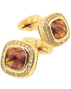Authentic 14K Gold Plated Brown Gem Stone Cufflinks for Men Wedding Dress Men Crystal C...