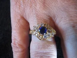 Authentic Gold Plated Blue Stone Surrounded by Clear Crystal Enhancements Ring Size 9