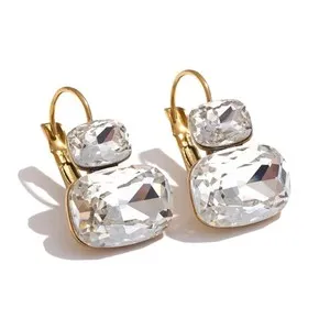 Authentic Anthropologie 18k gold plated clear crystal gem stone drop earrings