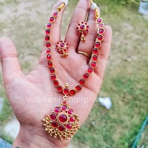 Authentic Gold-Plated Red Stone Necklace Set with Earrings |