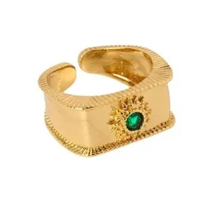 Authentic Gold Plated With Green Stone Adjustable Ring
