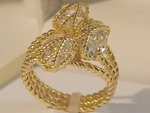 Authentic Tri-Stone Gold Plated Cubic Zirconia Rope Textured Ring Size 10
