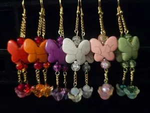 Authentic Cute Butterfly Earrings Glass Stone Gold Plated Handmade Set of 6