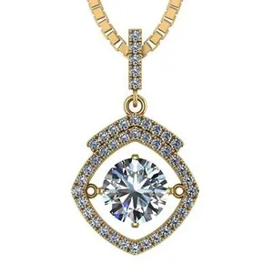 Authentic Yellow Gold Plated Silver Dancing Stone Halo Necklace with Cubic Zirconia