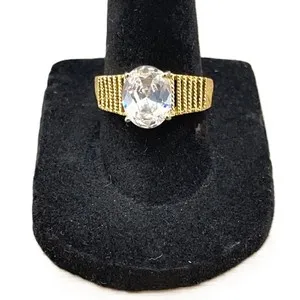 Authentic Gold Plated Engagement Ring w/ Natural White Cubic Zirconia Stone Size 8