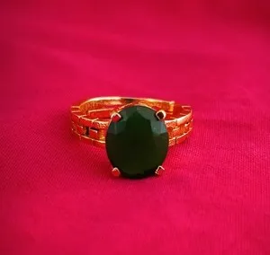 Authentic Gold Plated Green Stone Ring for Women – Elegant Jewelry, Adjustable Siz