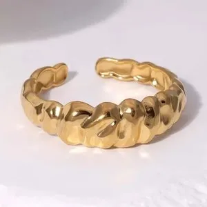 Authentic Gold Plated Adjustable Band Ring Style No Stone Gold Color Metal