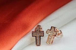 Authentic Radiant Rose Cross Studs of Eternal Grace