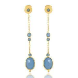 Authentic Long Chain Earrings With Connected Stone Gold Plated Chalcedony Women Jewelry