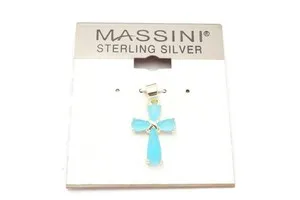 Authentic Celestial Azure Cross Talisman – 925 Silver Enrobed in Gold with Healing Blue Stone